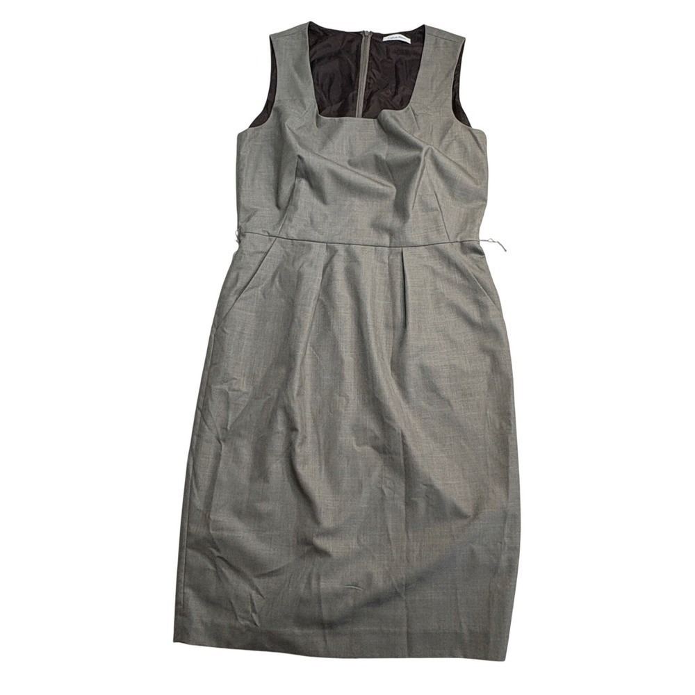 Calvin Klein Sheath Dress Women's 10 Gray Sleeveless Square Neck Professional‎